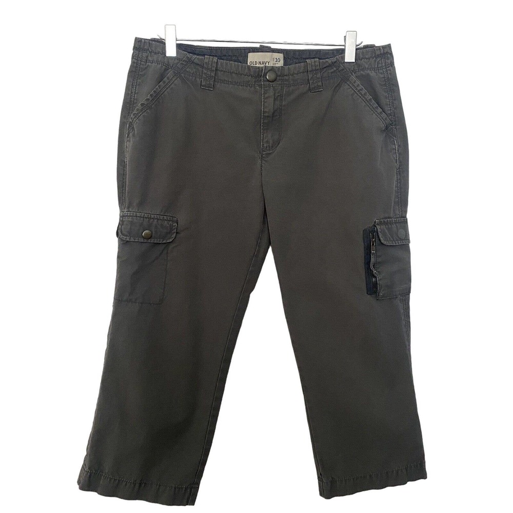 🌵 Old Navy Y2K Women's Khaki Green Low Rise Cropped Cargo Pants - Size 10